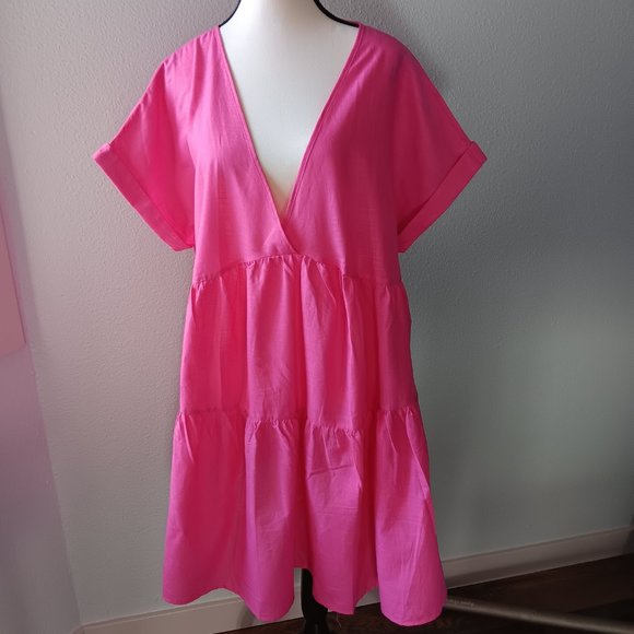NWOT SHEIN Unity Plus Batwing Sleeve Ruffle Hem Smock Dress 1XL (14) - Picture 1 of 3